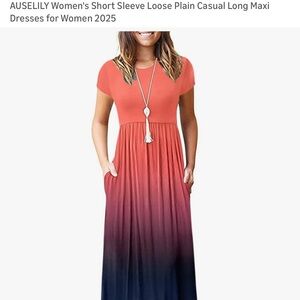 AUSELILY Coral and Navy Gradient Maxi Dress